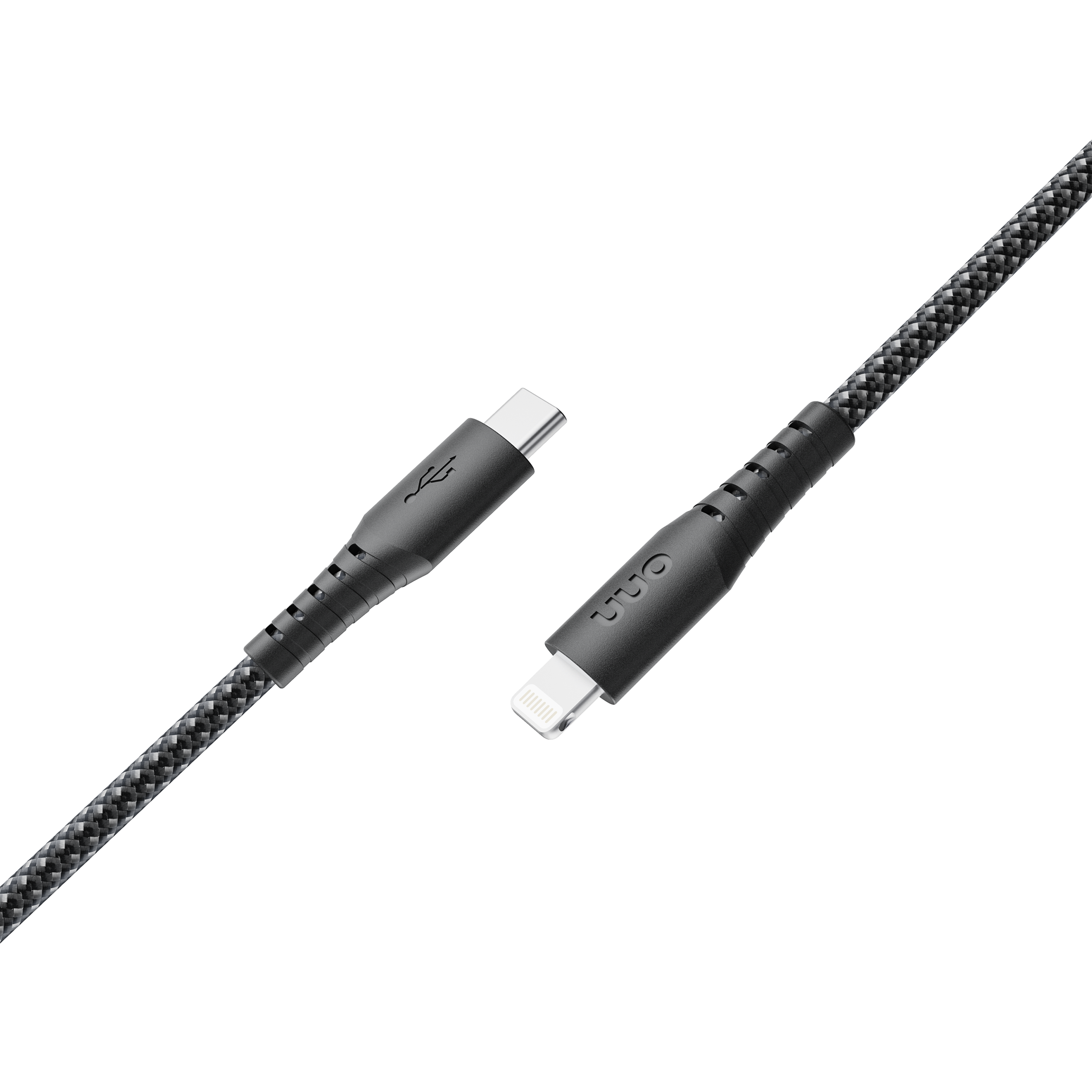 onn 6ft Lightning to USB-C Braided Charging Cable, Black photo 3