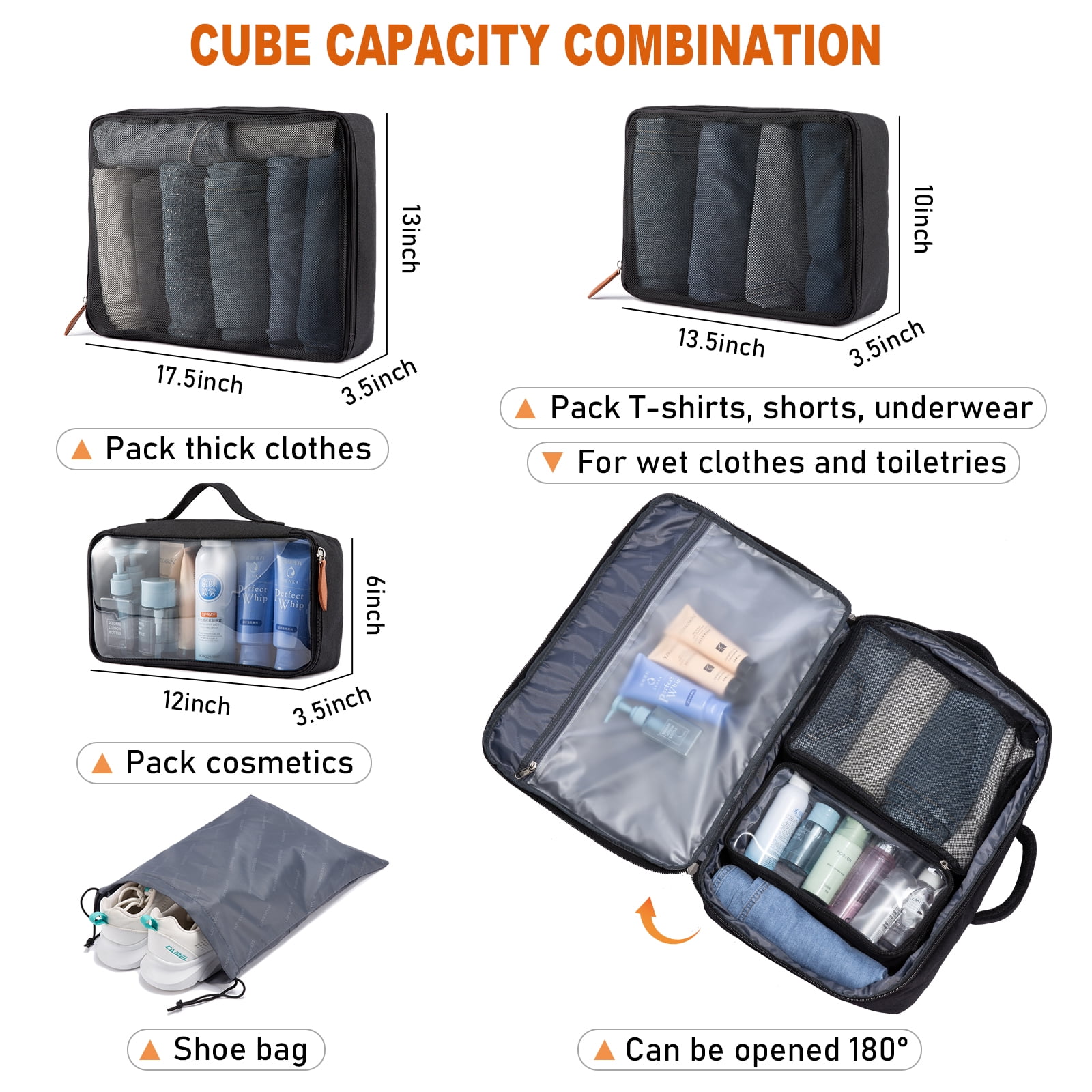 LOVEVOOK College School Backpack, 40L Expandable Carry On Luggage Backpack Flight Approved, Large Waterproof Hiking Outdoor Overnighter Bag for Men Women (Black )