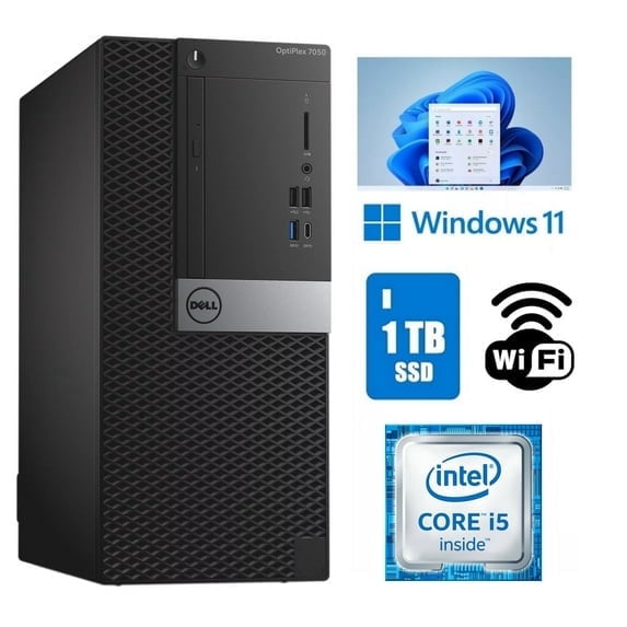 Restored Dell OptiPlex 7050 MT Core i5 Desktop Computer 32GB RAM 1TB SSD Wi-Fi Windows 11 Po (25H2) (Refurbished)