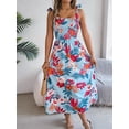 thumbnail image 3 of Women's Smocked Floral Tie Shoulder Midi Dress 100% Polyester Fabric Lightweight Elegant Look Feminine Draping, 3 of 13