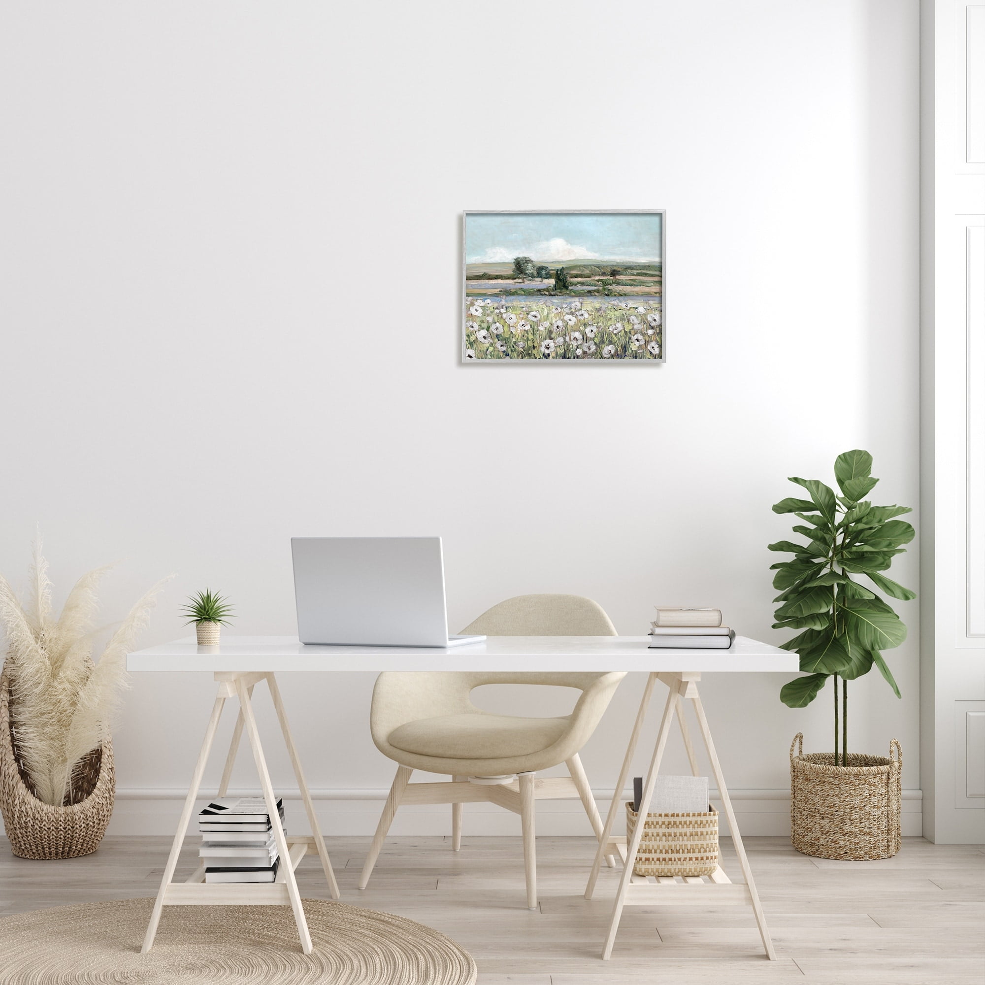 Stupell Industries Rural Flower Meadow Countryside Flowing Streams View Painting Gray Framed Art Print Wall Art, Design by Sally Swatland