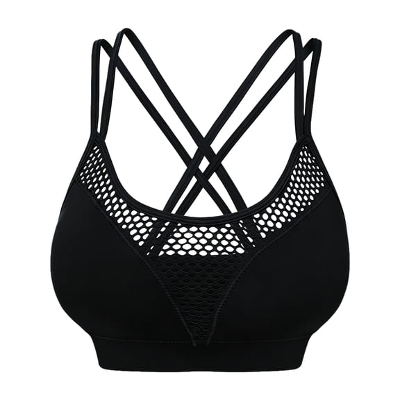 Womens Strappy Cross Back Sports Bra,Mesh Workout Crop Tops Padded Seamless Activewear Black 4XL