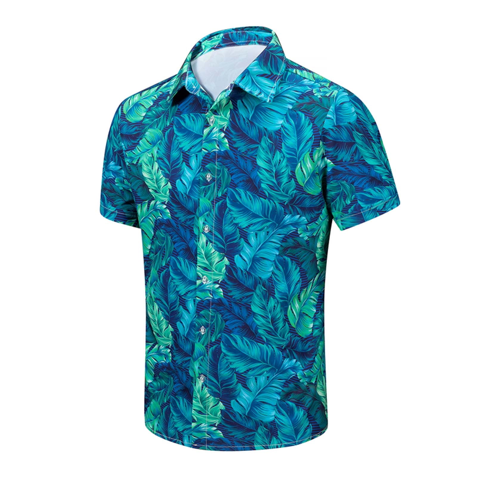lcziwo Men s Button Down Hawaiian Shirt Slim Fit Floral Dress Shirts for Men Short Sleeve Mens Beach Shirts Resort Casual Shirts 2024 Clearance Blue L Walmart