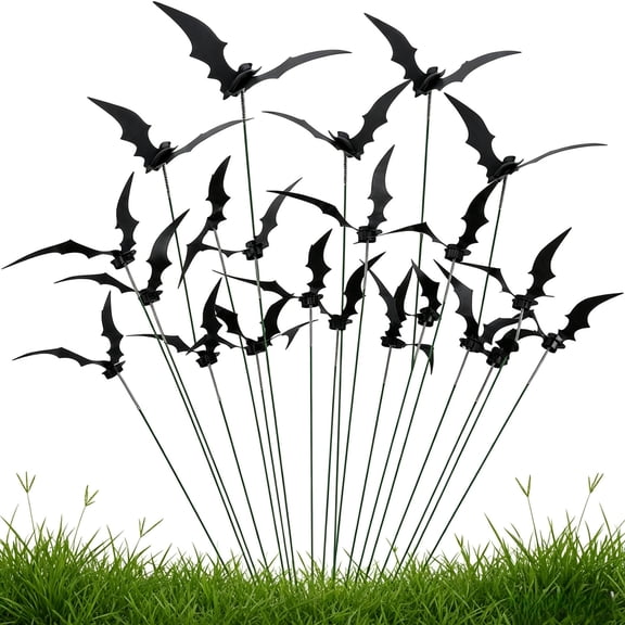 Halloween Bat Garden Stakes Outdoor Yard Spooky Decor, PVC Flying Bat Yard Stakes for Lawn Garden Flower Bed Halloween Outdoor Decorations 30 PCS (bat 5.91 inches pole 9.84 inches)