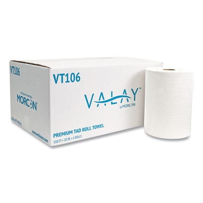 Morcon Tissue 10 Inch TAD Roll Towels, 1-Ply, 10" x 550 ft, White, 6 Rolls/Carton -MORVT106