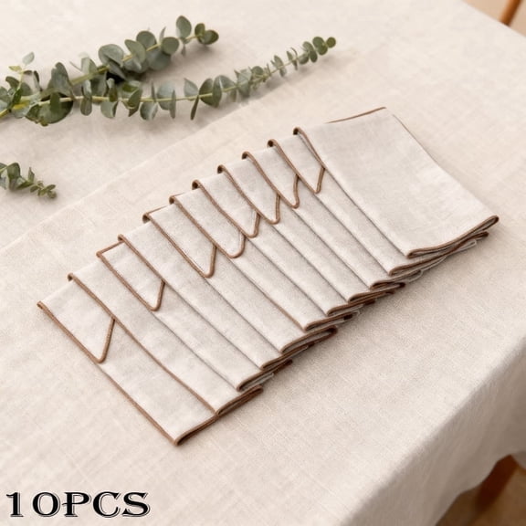 10Pcs Elegant Beige Napkins, Washable Square Cloth Napkins, 16x16 Inch Linen Table Napkins for Formal and Daily Table Settings, Weddings, Spring Home Decoration