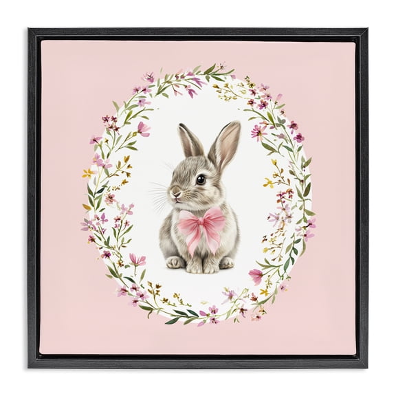 Stupell Industries French Country Blush Pink Bunny Black Floating Frame Canvas Art, 18 x 18, by Christine Simpson Art