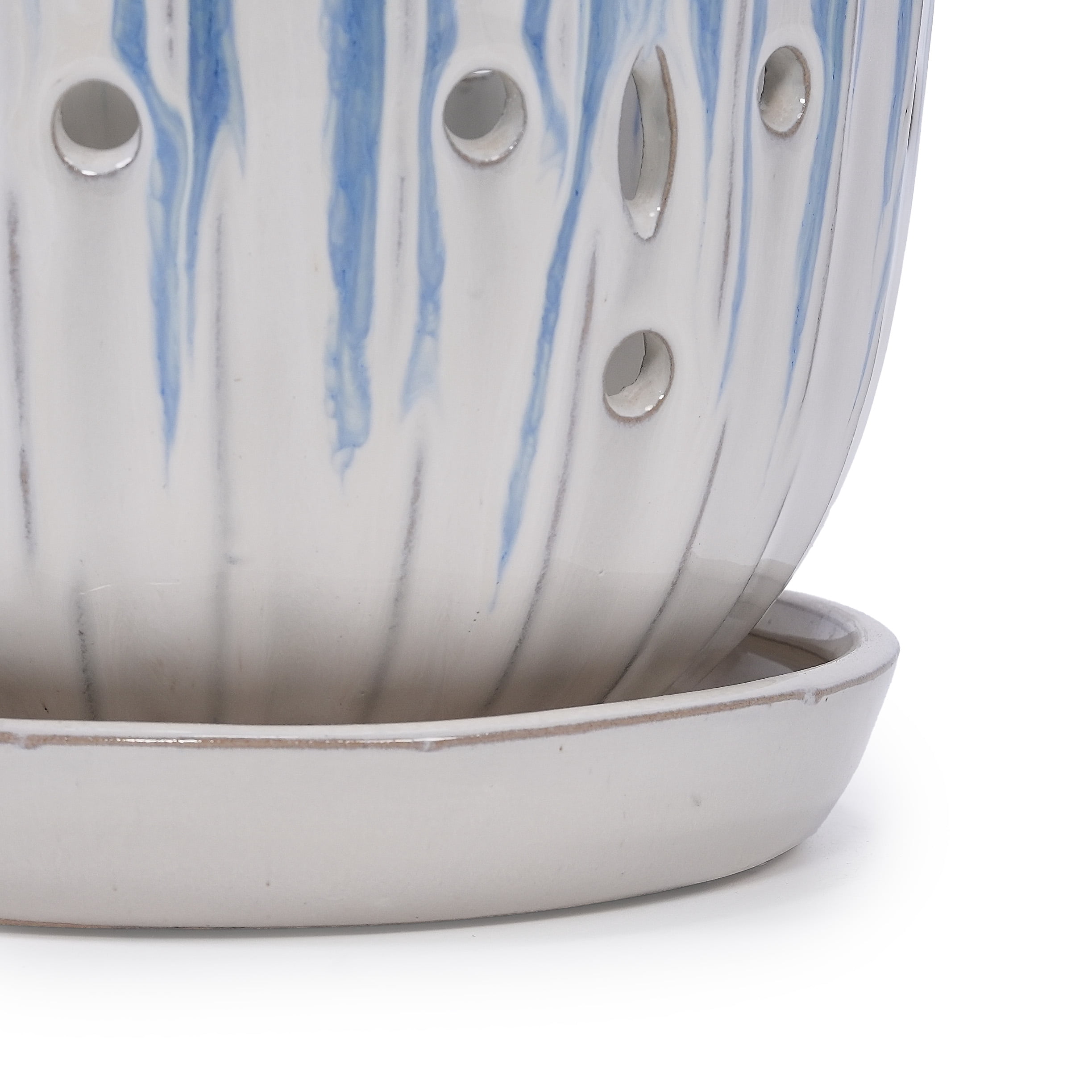 MAYEERTY 2 Pack Ceramic Planter Pot with Drainage Hole, 8" Planter for Indoor Outdoor Patio, Garden, White Blue