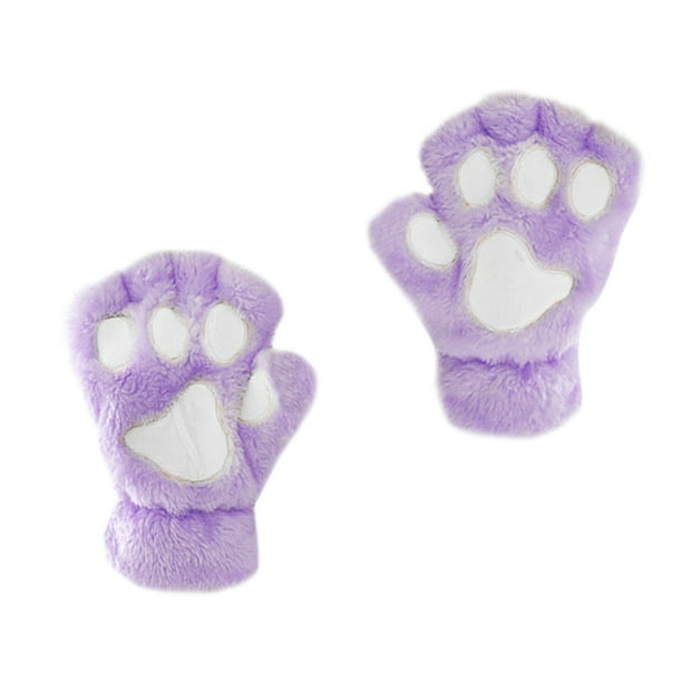 Guantes bonitos de pata de gato de piel sintética - media mano, cálidos para invierno, para mujeres/niñas, para enviar mensajes/escribir/uso diario
