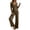 Brown, variant on LEKWK Lounge Sets for Women Ribbed Long Sleeve Slim Fit Top with Cute Bows and Wide Leg Pants Matching Outfits 2 Piece Casual Sleepwear