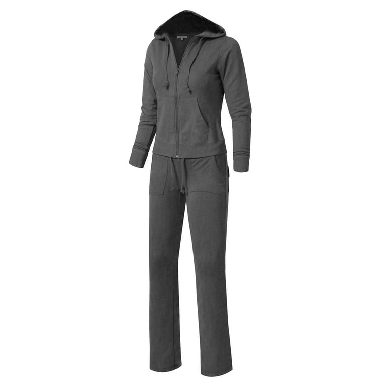 Ne people womens casual basic velour zip up hoodie sweatsuit tracksuit set sale