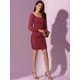 thumbnail image 2 of Vestido Ajustado de Manga Larga con Cuello en V para Mujer Vestido de Cóctel Rojo oscuro XS, 2 of 6
