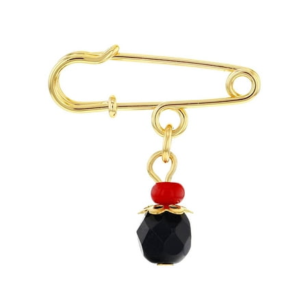 - 18k Gold Plated Simulated Azabache Pin Brooch Evil Eye Protection Baby Infant