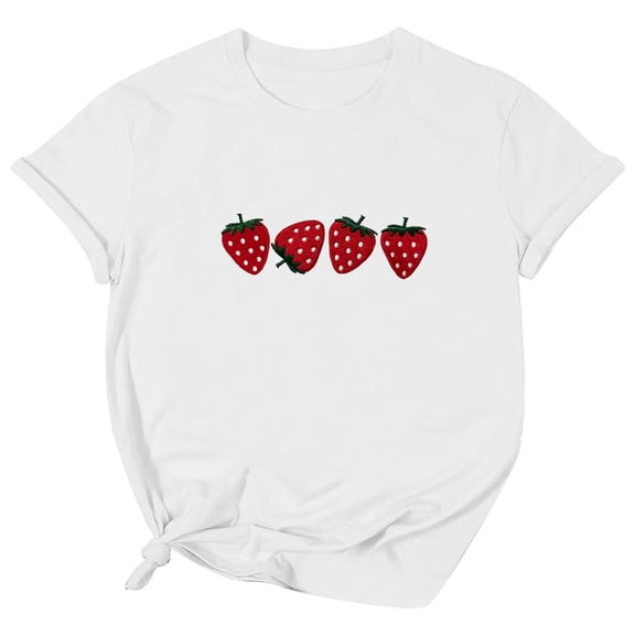 Jamsmile Women Tshirts Casual Loose Embroidery Strawberry Crewneck Tee Shirts Short Sleeve Tops Comfort Summer T-Shirts