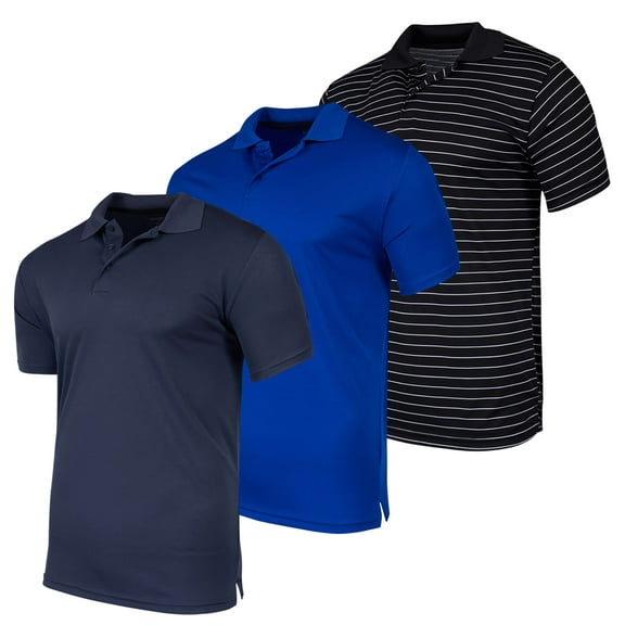 Real Essentials 3 Pack: Men's Quick-Dry Short Sleeve Athletic Performance Polo Shirt (Available In Big & Tall)