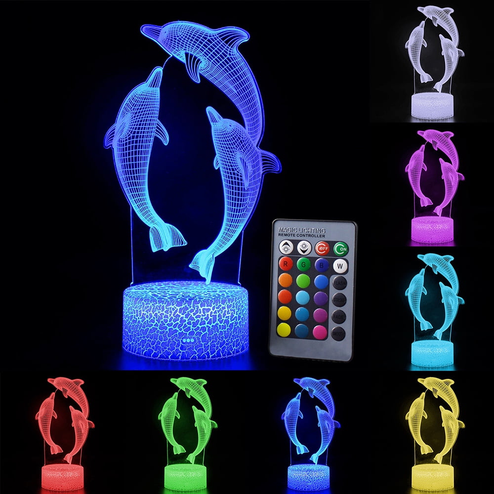 DYstyle 3D Dolphin illusions Night Light Table Stand Lamp Remote Touch