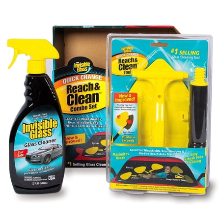 Invisible Glass 99050 Reach & Clean Glass Windshield Cleaner Tool Combo Kit with Premium Spray Glass Cleaner, Extendable Handle, (2) Reusable Quick Change Microfibers, and Storage Bag