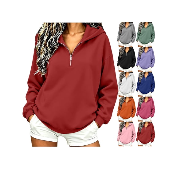 Womens Plus Size Sweatshirt Relaxed Fit Half-Zip Hoodie Long Sleeve Pullover Sweatshirt for Casual Wear