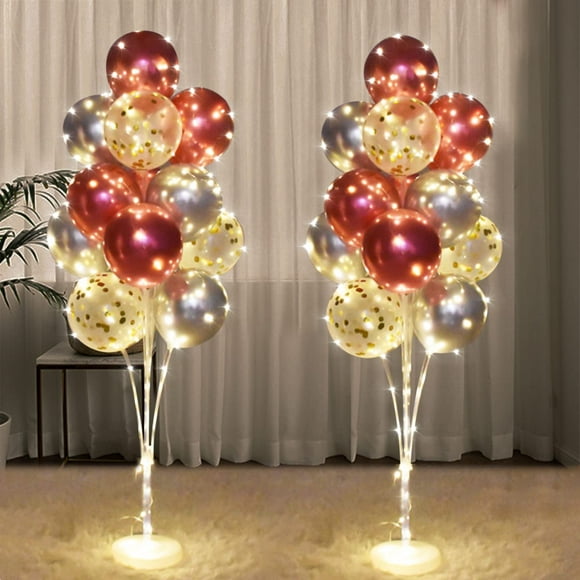 cicicooie 2 Set Floor Balloon Stand Kit with String Light Balloon Holder centerpieces Floor Decoration for Baby Shower Birthday Party Bachelorette Party (Pink&Silver)