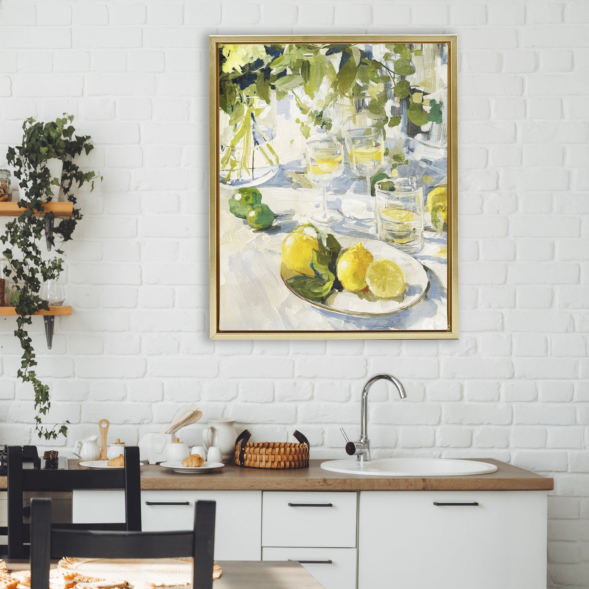 Stupell Industries Meringue Lemons Table Spread Gold Framed Floater Canvas Wall Art, design by Annabelle Hall
