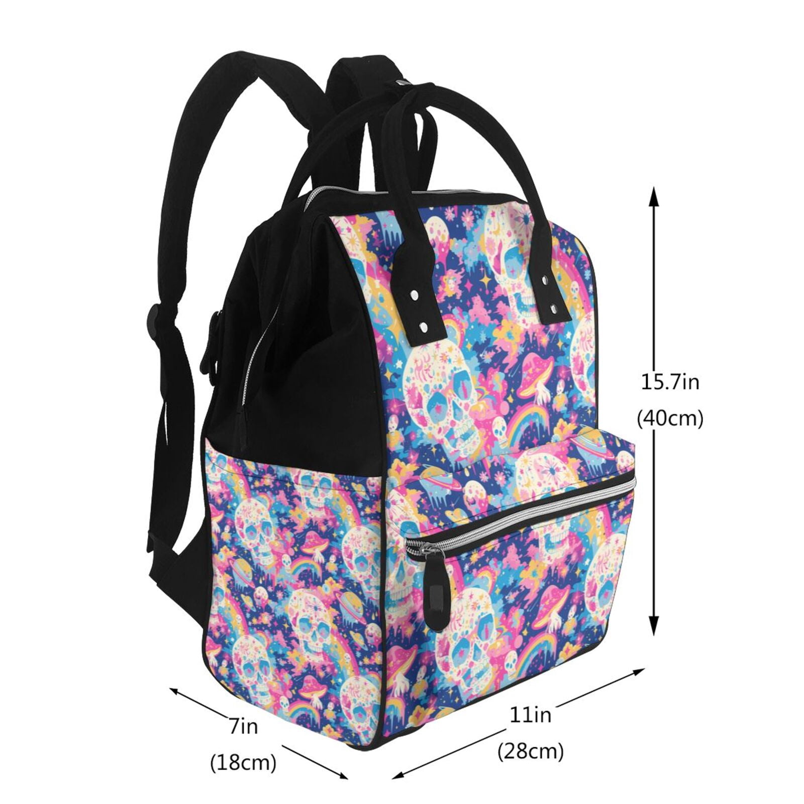 Fuzoiu Skull rainbow color space Print Diaper Bag Backpack,Baby Essentials Travel Tote,Multi function Waterproof Diaper Bag, Travel Essentials Baby Bag - Unisex