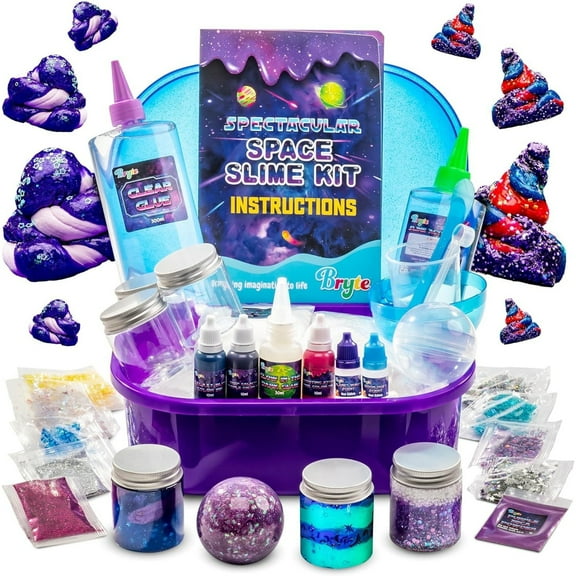 Bryte Slime Kit - Multicolor, Ages 8-12 - DIY Kit with Space Theme, Glow Dark, Cosmic Glitter Texture Add-Ins
