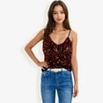 thumbnail image 3 of Women's Sequined Spaghetti Strap V-Neck Camisole Top for Party and Night Out- XX Large, Red, 3 of 7