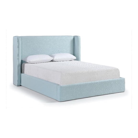 Meridian Furniture Kendall Light Blu Linen Textured Fabric Upholstered Queen Bed
