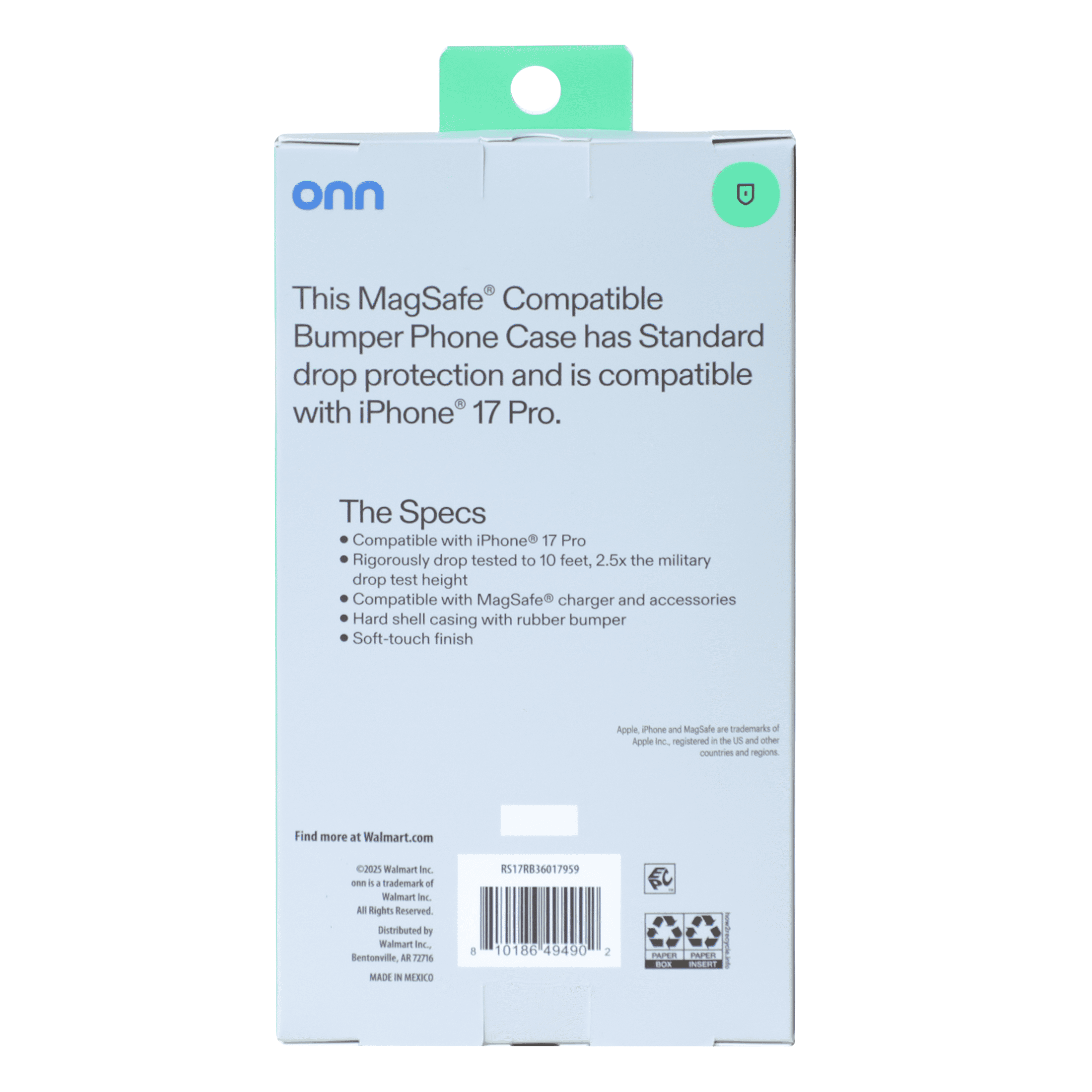 onn iPhone 17 Pro Case, MagSafe Compatible Bumper Case for Apple iPhone, Black