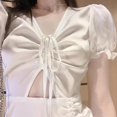 thumbnail image 2 of Femmes Creux Bodycon Robe Slim Fit V Cou Froncé Cordon Robe d'Été, 2 of 5