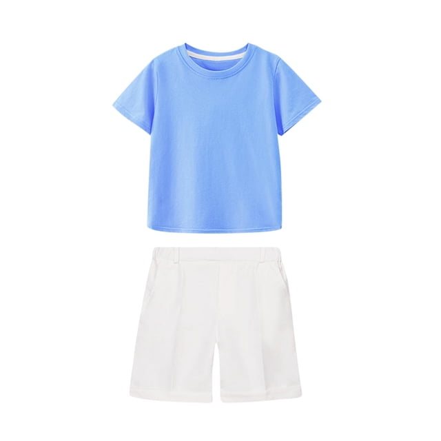 Zpanxa Girls Sets Short Sleeve Lapel Heart Button Shirt and Solid Color Elastic Waist Shorts 2 Piece Set 4 Years