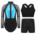 thumbnail image 3 of Aiihoo Kids Girls Gymnastics Ballet Dance Mesh Long Sleeve Shiny Rhinestones Leotard with Vest Shorts for Training Performance Light Blue 16, 3 of 5