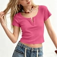 thumbnail image 6 of Miluxas Girls' Ribbed Henley Crop Top - Short Sleeve Fitted T-Shirt, Casual Button Neck Tee for Kids, School, Playdates, Casual Outings & Everyday Wear Hot Pink 9 Years, 6 of 7