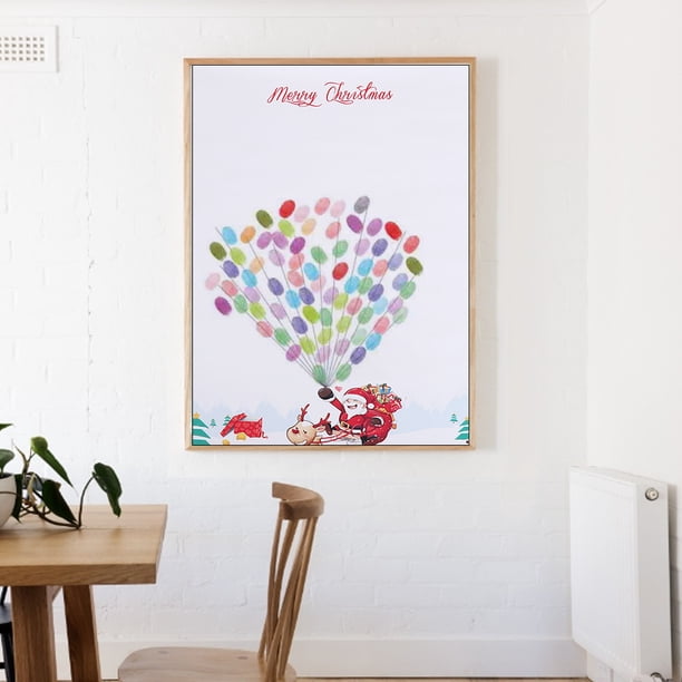 Pintura de huellas dactilares para hacer tú mismo, libro de visitas de huellas dactilares de dibujos animados de Feliz Navidad, pintura de firma de huellas dactilares de rendimiento sólido