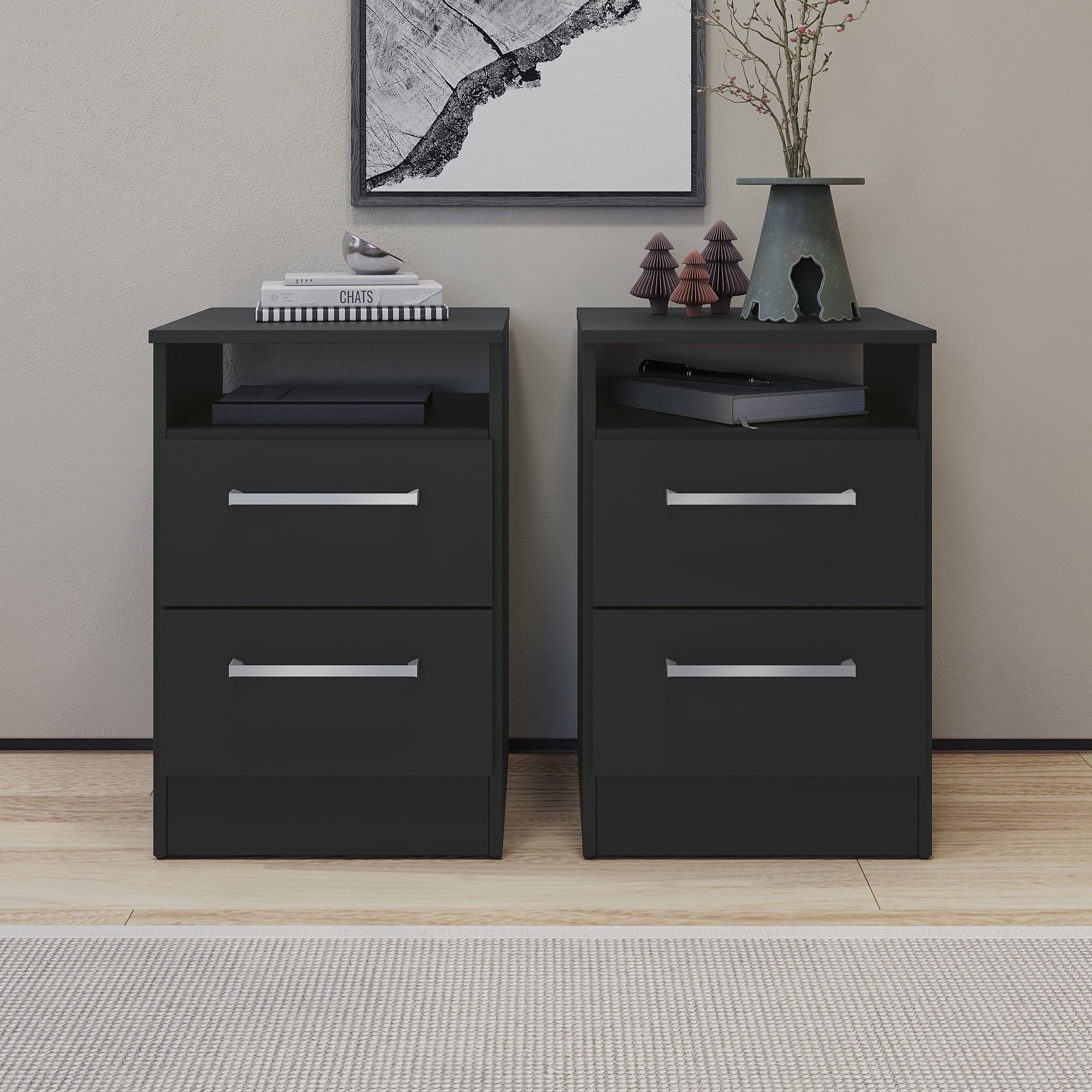 Kappesberg Liden Modern 3-Piece Black Bedroom Set with 50" W Dresser & 2 Nightstands - for Adults and Teens