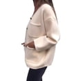 thumbnail image 3 of Women'S Autumn and Winter Fashion Casual Round Neck Long Sleeve Button Woolen Coat with Pockets White L, 3 of 7