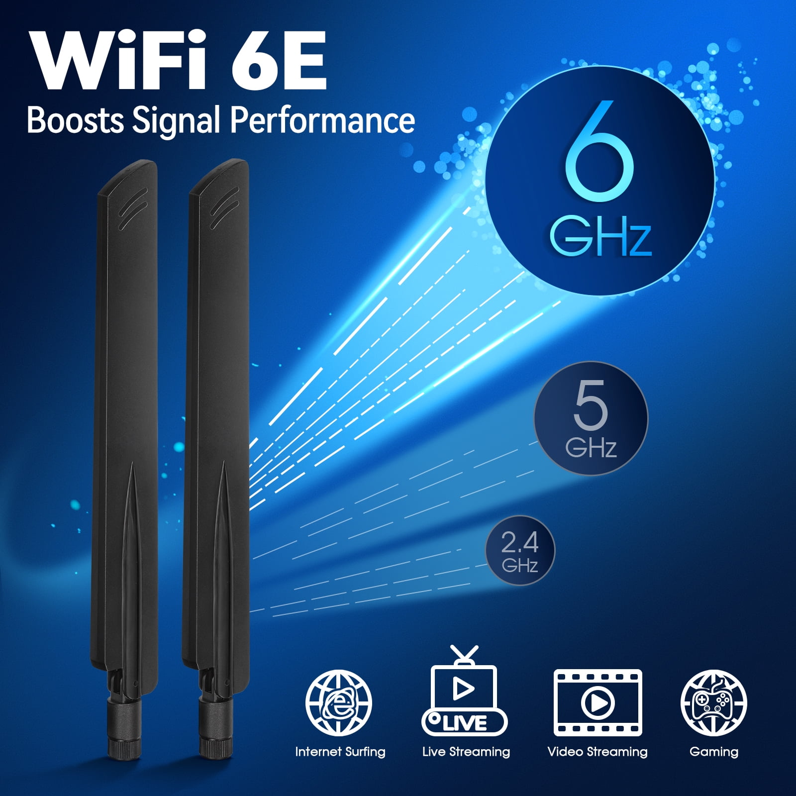 Eightwood Tri-Band WiFi 6E Antenna 6GHz 5GHz 2.4GHz RP-SMA WiFi Antenna (2-Pack) for PC Computer PCIe WiFi Card Security IP Camera WiFi Router USB Adapter