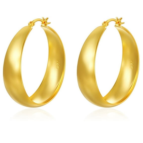 12mm Wide Large Hoop Earrings Sterling Silver Hoop Earrings for Women Hypoallergenic Real Gold Plated Thick Hoops Earring Lightweight Chunky Hoops Earring for Women 30mm