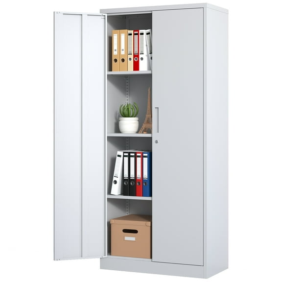 Garage Storage Cabinet, Alvantor 71" Tall Metal Garage Cabinet with Doors and 3 Adjustable Shelves, Lockable Tool Storage Cabinets for Garage, Home, Office White