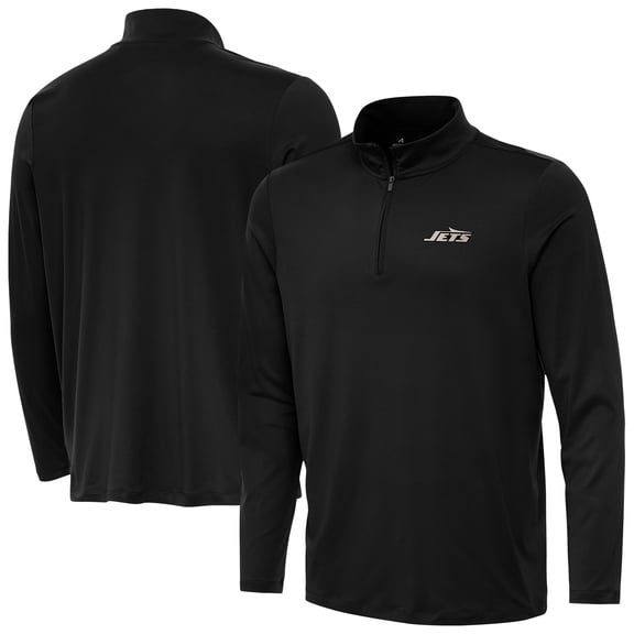 Men's Antigua  Black New York Jets Reprocess Quarter-Zip Top