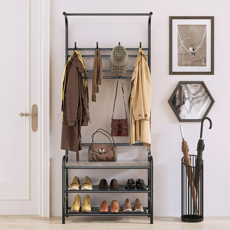 Danolapsi Hall Tree Entryway Bench Narrow Hall Tree Storage Bench for Entryway Coat Rack Shoe Bench 4 in 1 Coat Rack with Bench 3 Tier Storage Shelf