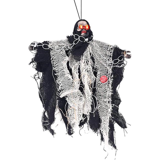 Parca colgante animada JAMW 15 cm, decoración de Halloween, cadena aterradora