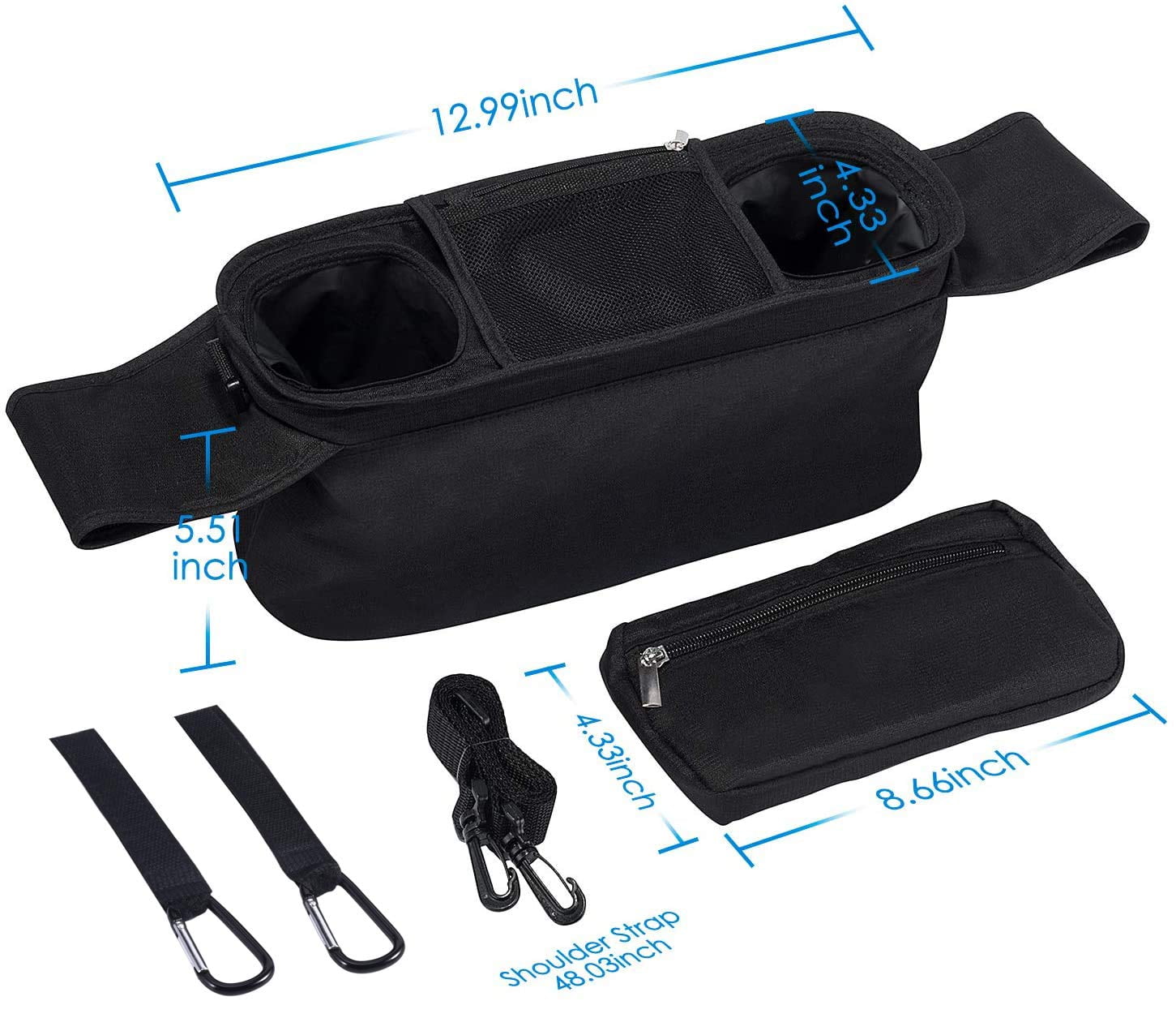 Universal Stroller Organizer with 2 Insulated Cup Holders, Stroller Accessories, for Carrying Diaper, iPhone, Toys & Snacks, Fits Britax, Uppababy, Baby Jogger, and BOB Stroller