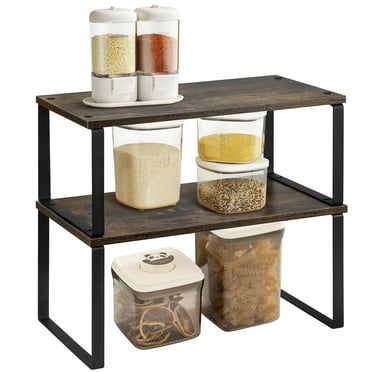 Mimifly Wood Cupboard Shelf Organiser, Pack of 2 Stackable Kitchen Cabinet Organizer Rack for Spice Storage on Counter