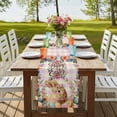 thumbnail image 4 of Easter Rabbit Eggs Table Runner, Spring Flowers Leaves Pastoral Pink Laid Cotton Linen Table Runners 120 Inches Long, Dresser Scarf Runner for Dining/Living Room/Kitchen/Square Tables 13''x120'', 4 of 9