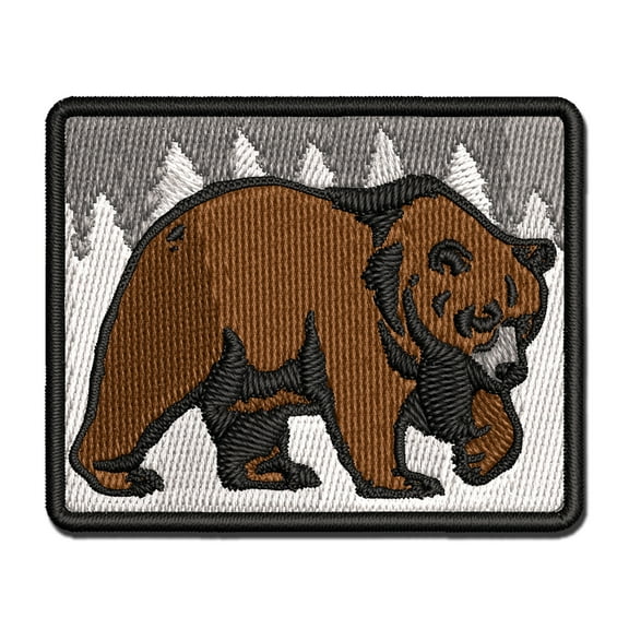Curious Grizzly Bear Applique Multi-Color Embroidered Iron-On Patch - 2.5 Inch Small