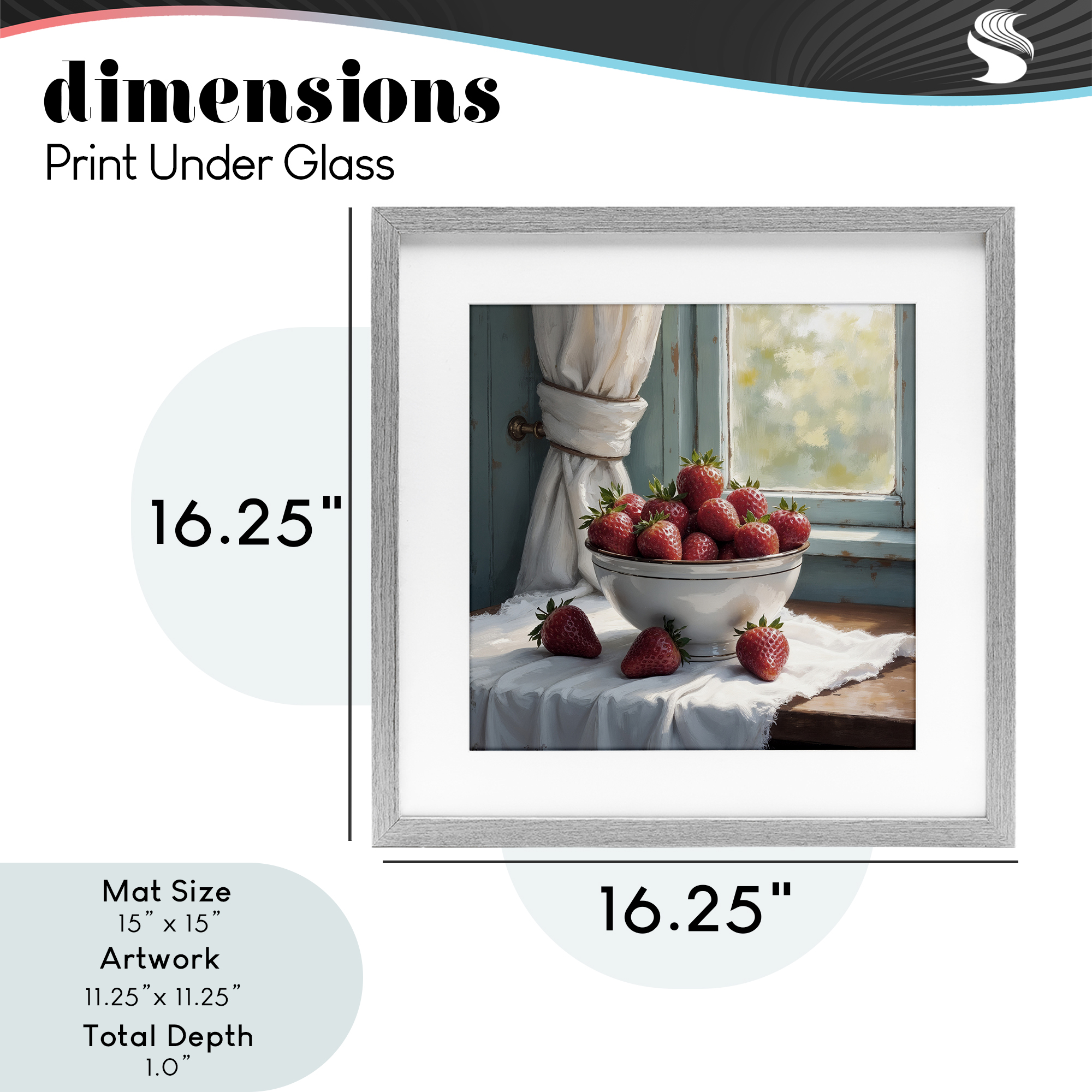 Strawberry Harvest in Window Gray Framed Print Under Glass, design by Lettered and Lined