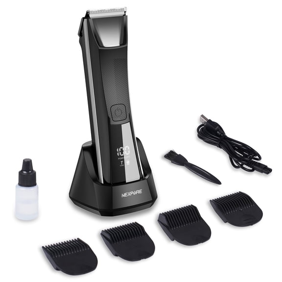 NEXPURE Body Hair Trimmer for Men, Electric Bikini Trimmer & Groin Trimmer for Women and Men, Wet/Dry Shaver Groomer with LED Light, Ceramic Blade Heads, USB Recharge Dock, IPX5 Waterproof