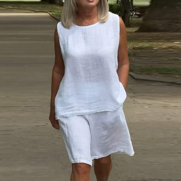 Women's Linen Sleeveless Casual Two Piece Set With Round Neck Short Swim Suits for Women Beach Dress Swimsuit Cover up plus Bikini Swimsuit Women plus Size Bikini Tanning Swimsuits Full Coverage Tech