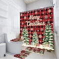 thumbnail image 7 of 4 Pcs Christmas Shower Curtain Set: Red Buffalo Plaid, non-slip rugs, toilet lid cover, 12 hooks. Xmas tree design for winter decor. Home Decor, Kitchen, & Other., 7 of 7